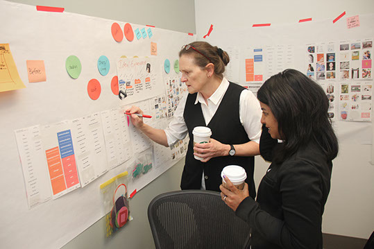 Liz Sanders and Monica Weiler developing a patient journey map